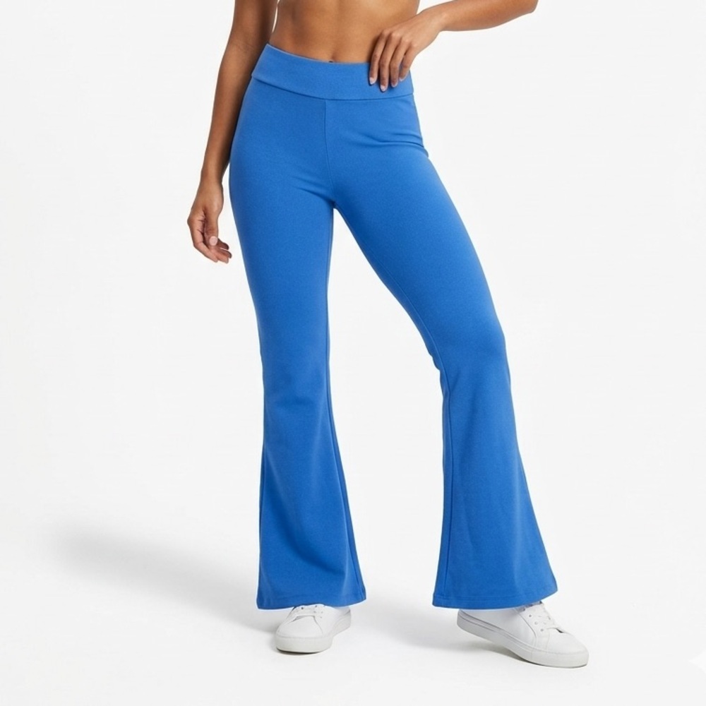 MNG Mango Blue Flare Leg Pants Women’s Small High Rise Knit Bell Bottom Stretch